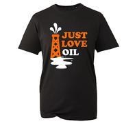 Just Love Oil T-Shirt, Anti Woke Greta Thunberg Protest Support Unisex Kids Adults Tee Top (Black, L)
