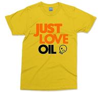 Just Love Oil T-Shirt - Men - L - Yellow - Funny Anti Climate Change Shirt - Anti Woke Greta Joke Tee - Anti Just Stop Oil Protest Cotton T-Shirt - Save The Earth Activist Parody Gifts