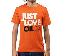 Just Love Oil T-Shirt - Men - S - Orange - Funny Anti Climate Change Shirt - Anti Woke Greta Joke Tee - Anti Just Stop Oil Protest Cotton T-Shirt - Save The Earth Activist Parody Gifts