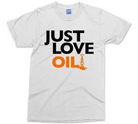 Just Love Oil Unisex T-Shirt - Men - L - White - Anti Woke Agenda Programming Shirt - Funny Greta Joke Tee - Anti Climate Cotton T-Shirt - Sarcastic Gifts for Save The Earth Activists