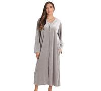 Just Love Stretch Velour Embroidered Zipper Lounger Robe for Women with Pockets - Grey - Large