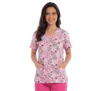 Just Love Womens Holiday Scrub Tops, Pink Flower, XL