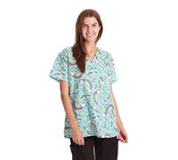 Just Love Womens Holiday Scrub Tops, Turquoise - Unicorn Rainbow, XL