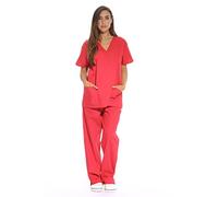 Just Love Women's Medical Scrubs Set, 6-Pocket V-Neck Top & Cargo Pants, Cotton Blend Nursing Uniform, Red, 1x
