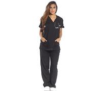 Just Love Women's Six Pocket Medical Scrubs Set (V-Neck with Cargo Pant), Black, S
