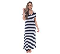 Just Love Womens Stripe Maxi Dress Knit Jersey T-Shirt Dress for Women, Navy White Stripe, L