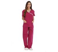 Just Love Women's Trouser & Tunics/Medical Scrubs Set Large Burgundy with White Trim
