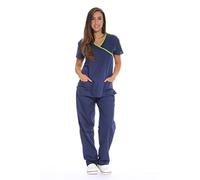 Just Love Women's Trouser & Tunics/Medical Scrubs Set Large Navy with Lime Trim