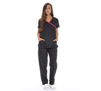 Just Love Women's Trouser & Tunics/Medical Scrubs Set Small Black with Pink Trim