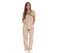 Just Love Women's Trouser & Tunics/Medical Scrubs Set Small Khaki with Black Trim