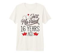 Just Married 16 Years Ago Funny Couple 16th Anniversary Premium T-Shirt