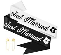Just Married - 2 PCS Bride to Be & Groom to Be Sash Set, Gold Glitter "Just Married" Sashes, Bachelorette & Bachelor Party Sashes for Party, Bridal Shower, Wedding Decorations & Photos