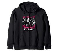 Just Married 2026 Honeymoon Wedding Couples Fiancee Lover Zip Hoodie