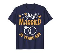 Just Married 35 Years Ago Funny Couple 35th Anniversary T-Shirt, Men, Navy Blue, 6X-Large