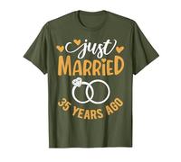 Just Married 35 Years Ago Funny Couple 35th Anniversary T-Shirt, Men, Olive Green, X-Large