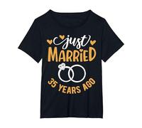 Just Married 35 Years Ago Funny Couple 35th Anniversary T-Shirt, Women's Plus, Black, 5X