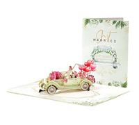 Just Married 3D Pop Up Wedding Card,Classic Car with Floral Watercolor Cover, Beautiful Wedding Congratulations for Daughter, Best Friend, Brother & Sister in Law, Cash Giftcard for Weddings