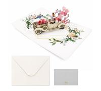 Just Married 3D Pop Up Wedding Card, Vintage Classic Car Handmade Paper Greeting Card for Bride and Groom, Romantic Anniversary, Valentine's Day, Wedding Congratulations Gift