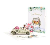Just Married 3D Pop Up Wedding Card with Vintage Car for Bride and Groom, 3D Fancy Wedding Gift Card for Couples and Newlyweds, for Valentine's Day, Engagement, Marriage Include Envelope