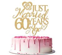 Just Married 60 Years Ago Cake Topper, Happy 60th Anniversary Cake Decorations, Cheers to 60 Years, 60th Wedding Anniversary Party Decorations Gold Glitter