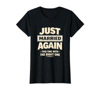 Just Married Again This Time with The Right One Funny Bold Value Graphic T-Shirt, Women, Black, S