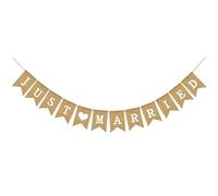 Just Married Banner Hessian Wedding Garland Decoration Vintage Rustic Bunting Just Married Letters Banner for Romantic Weddings Marriage Proposal Bridal Shower Engagement Party Decoration