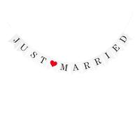 Just Married Banner Letter Pull Flag, White Wedding Party Hanging Decoration Sets, Romantic Letter Bunting Ribbon for Bridal Shower Newlyweds Car Party Banquet Decoration Photo Booth Prop