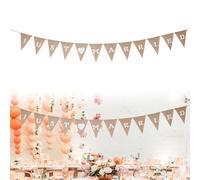 JUST MARRIED Burlap Banner Brown Wedding Banner Bunting Fabric Triangle Flags with 12PCS Jute Triangle Pennants Vintage Cloth Rustic Linen Garlands for Rustic Wedding Party Engagement Party Decoration