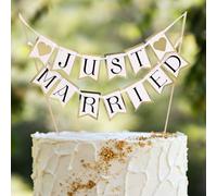 Just Married Cake Topper, Rustic Vintage Wedding Cake Decorations Pre-Strung for Wedding Cakes, Bridal Showers & Family Gatherings