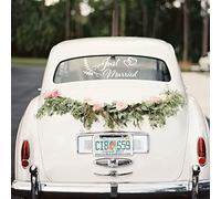 Just Married Car Decal Wall Sticker Car Decorations Auto Racing Body Side Stripe Decal, Married Car Wedding Day Car Window Decals Vinyl Decal Just Married Sign Banner for Honeymoon Wedding