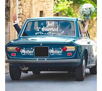 Just Married Car Decals, 3PCS Stylish Just Married Love Rings Wedding Car Decoration Vehicles Body Side Mirror Window Sticker Decals Wall Stickers for Honeymoon Wedding Day