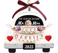 Just Married Car Decoration, Wedding Gifts for Bride and Groom, Wooden Wedding Day Gifts, Newlyweds Wooden Marry Plaque Ornament for Couple