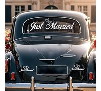 Just Married Car Stickers Set, Car Wedding Stickers Self-Adhesive Just Married Decorations for Car Windows Mirrors Honeymoon Wedding - 3Pcs