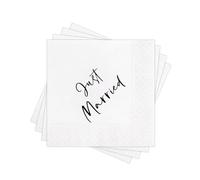 Just Married Cocktail Napkins Paper Disposable, 100Pcs Decorative Beverage/Dessert Napkins for Wedding, Bridal Shower, Engagement Table Decor. 2-Ply, Folded 4.53 x 4.53 In.