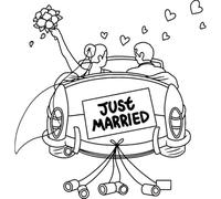 'Just Married Couple Car' Rubber Stamp - Unmounted Design for Crafting & Scrapbooking, A7 (RS00057071)