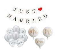 Just Married Decorations, Complete 14-Piece Wedding Balloon Set, Includes Just Married Banner and Wedding Balloons, Perfect for Bridal Shower Decorations and Anniversary Decorations