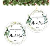 Just Married Decorations - Mr and Mrs Gifts for Our First Christmas 2023 - Christmas Ornament and Keepsake (2 PCS)