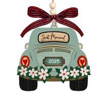 Just Married Decorations, Mr and Mrs Gifts, Wedding Gifts for Couples 2025, Rustic Newlyweds Wooden Marry Plaque Ornament for Bride and Groom, Just Married Car Decoration Christmas Hanging Ornament