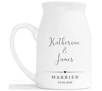 Just Married Flower Vase - Personalised Wedding Gift Ceramic Customised Milk Jug - Classic Wedding Date 2nd Anniversary China Married Couple Keepsake - White 450ml