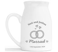 Just Married Flower Vase - Personalised Wedding Gift Ceramic Customised Milk Jug - Wedding Rings 2nd Anniversary China Married Couple Keepsake - White 450ml