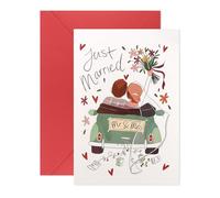 Just Married Mr & Mrs Wedding Car Greeting Card with Envelope, Romantic Wedding Congratulations Card for Newlyweds, Marriage Card for Bride and Groom, Wedding Card