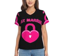 Just Married Print Classic Fitted Short Sleeve V-Neck T-Shirt for Women,Timeless Style in 6 Sizes Black