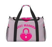 just married Print Everyday Use Travel Duffle Bag Large Capacity Travel Bag Stylish Functional Bag, Black, One Size