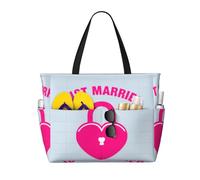 Just Married Print Spacious 17.7x15x6.7 Inch Summer Large Beach Tote Bag - Versatile Travel Bag, Black, One Size