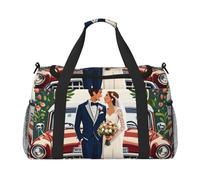 just married Print Travel Duffel Bag for Men & Women, Foldable Travel Bags and Spacious Weekender Tote Bag for Storage Toiletry Luggage Personal Item, Black, L