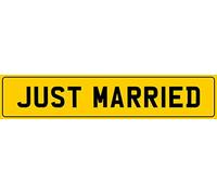JUST Married Stick ON Number Plate Sign Wedding CAR Decoration (Yellow) 520mm x 110mm