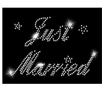 Just Married Transfer - Wedding Hen Night - Iron On Crystal Transfer - Large Design - Hot Fix Diamante Rhinestone (Just Married)