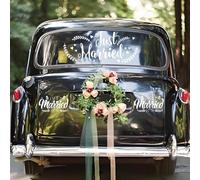 Just Married Vinyl Car Decals, 3PCS Stylish Just Married Love Sign Wedding Car Decoration Vehicles Body Side Mirror Window Glass Sticker Removable Decals Wall Stickers for Honeymoon Wedding Day Party