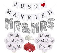 JUST Married Wedding Banner Balloons Mr & Mrs, Just Married Party Decoration, Romantic Balloon Decoration for Bridal Shower Anniversary