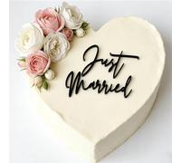 Just Married Wedding Cake Topper, Black Acrylic Wedding Cake Topper for Bridal Engagement/Bachelorette/Marriage Party Decorations
